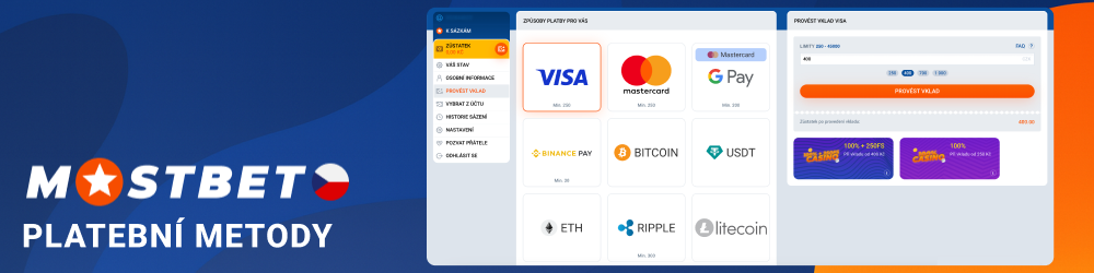 Platební metody a limity Mostbet CZ
